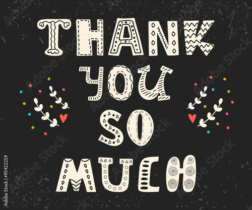 Thank you so much. Postcard with funny design elements. Cute gre