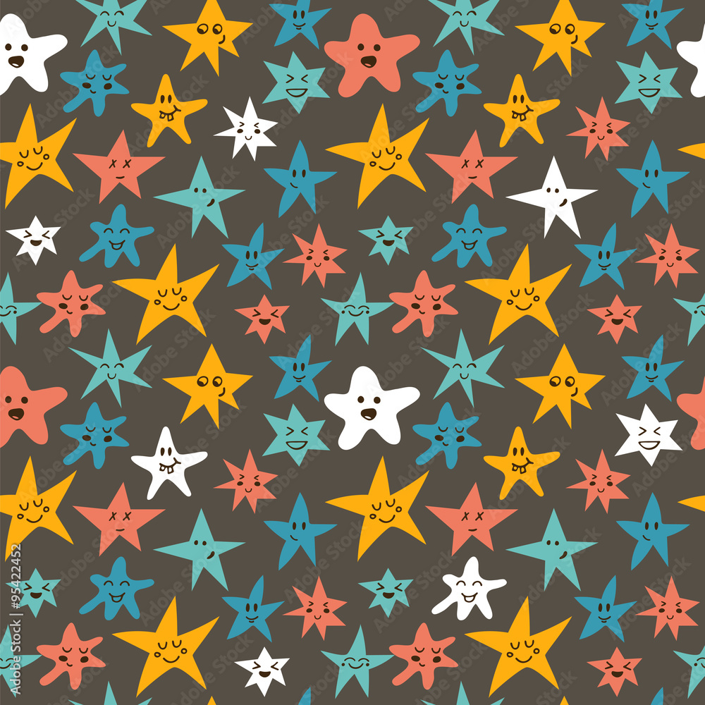 Vector seamless pattern with cute smiley little stars. Abstract Vector seamless pattern with cute smiley little stars. Abstract