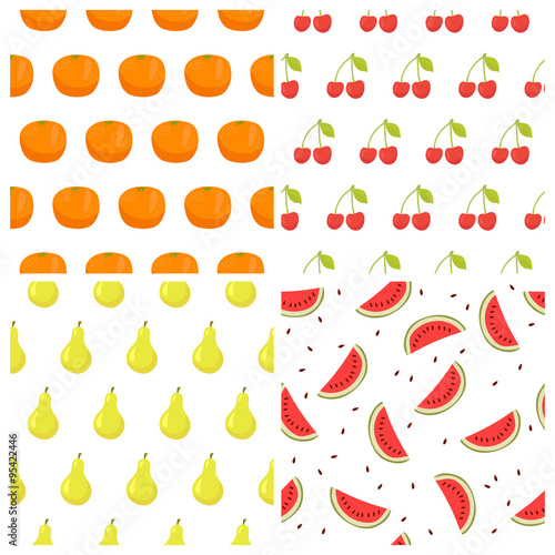 Vector seamless pattern set with fruits. Watermelon, orange, che
