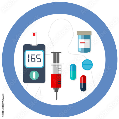 world diabetes day blue circle symbol with icon vector blood glucose test insulin drug pharmacy health care