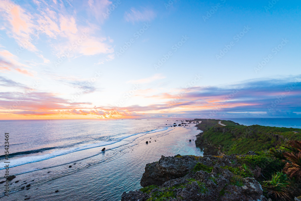 Fototapeta premium Sunrise, sea, seascape. Okinawa, Japan.