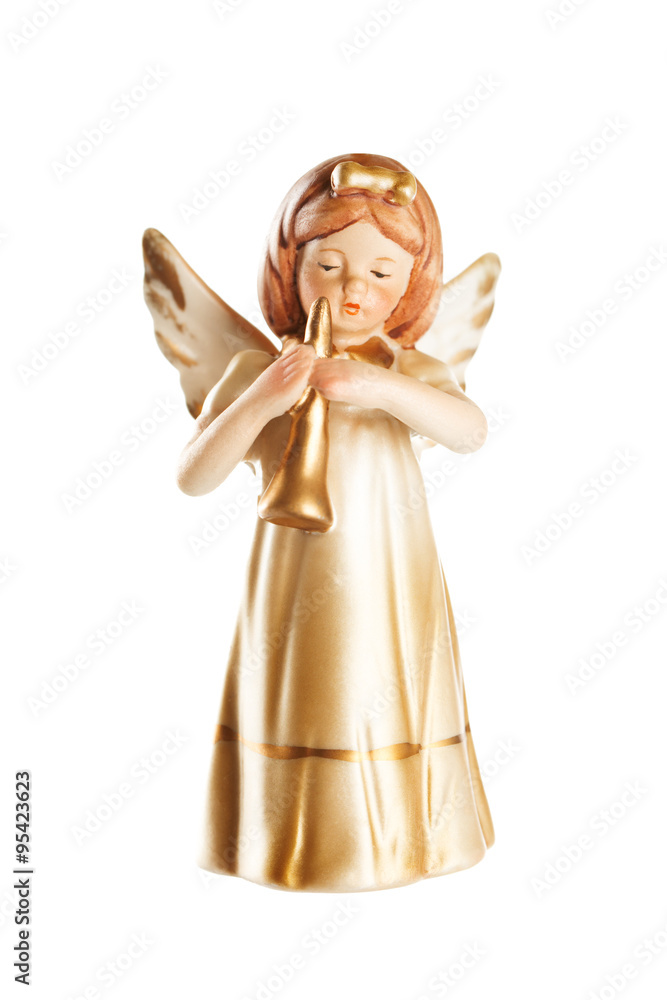 Little angel Christmas figure decoration isolated on white backg