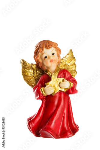 Little angel Christmas figure decoration isolated on white backg photo