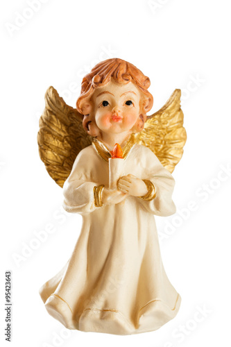 Little figure of a Christmas angel isolated on white background photo