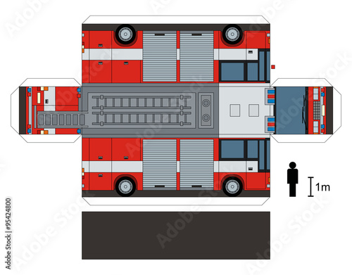 Paper model of a firetruck, not a real type, vector illustration