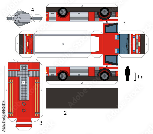 Paper model of a firetruck, not a real type, vector illustration