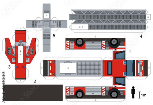 Paper model of a firetruck, not a real type, vector illustration