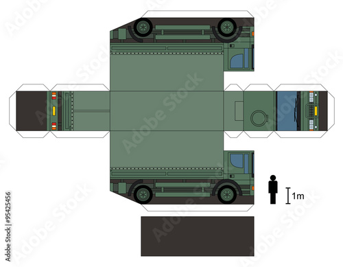 Paper model of a military truck, not a real type, vector illustration