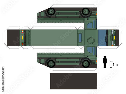 Paper model of a military truck, not a real type, vector illustration