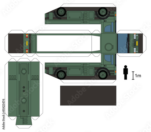 Paper model of a military tank truck, not a real type, vector illustration