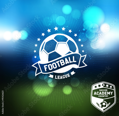 Soccer Football Typography Badge Design Element. Sports Background with Soccer Stadium and Labels