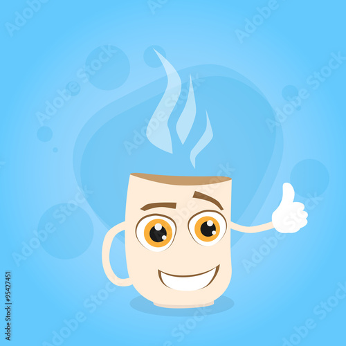 Cup Coffee White Cartoon Character Smile Concept