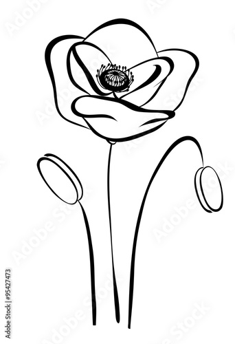 Fototapeta Naklejka Na Ścianę i Meble -  simple silhouette black and white poppy. Abstract flower pattern