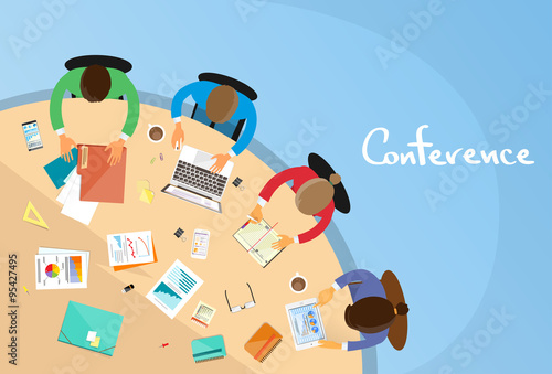 Business People Teamwork Office Working Sitting Conference Table