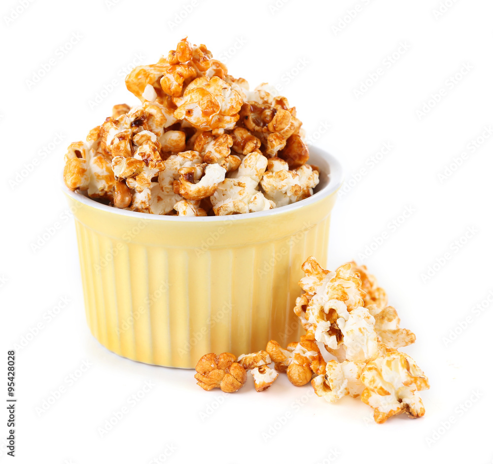 Sweet caramel popcorn isolated on white background Sweet caramel popcorn isolated on white background