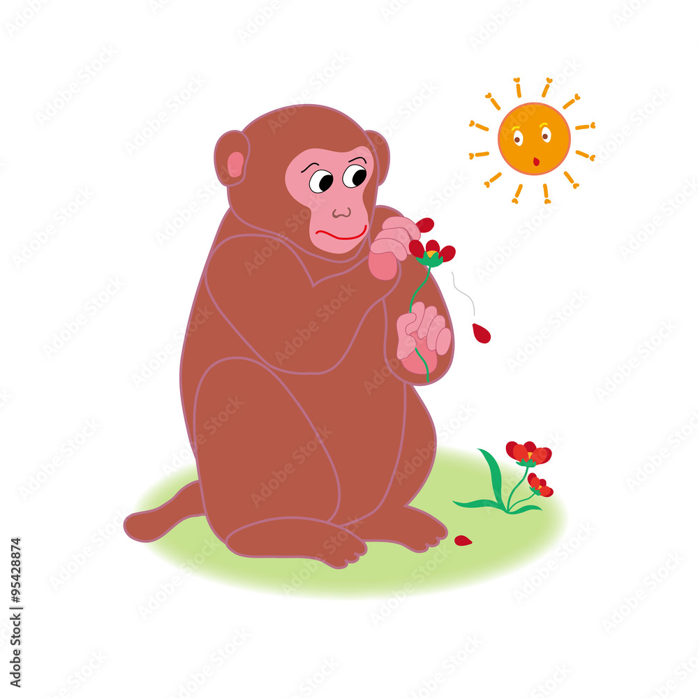 花占いをするかわいい猿のイラスト素材 Stock Illustration Adobe Stock