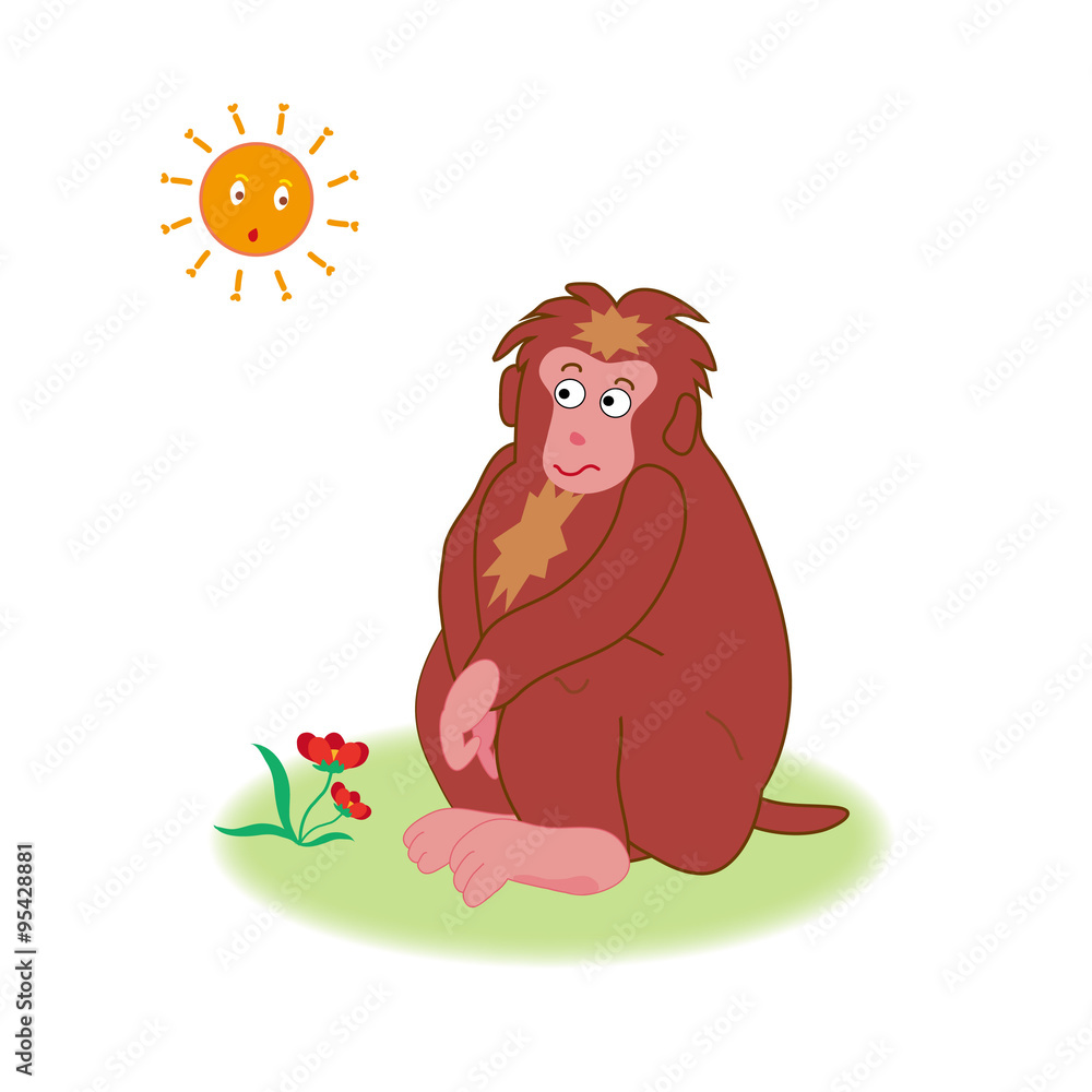 お日様と猿のかわいいイラスト挿絵 Stock Illustration Adobe Stock