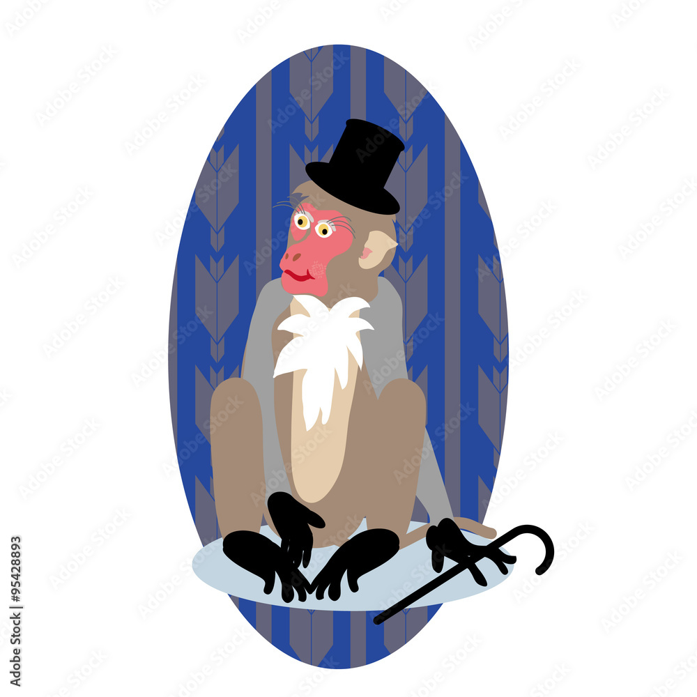 シルクハットをかぶり杖を持つお洒落な紳士の猿のイラスト素材 Stock Illustration Adobe Stock