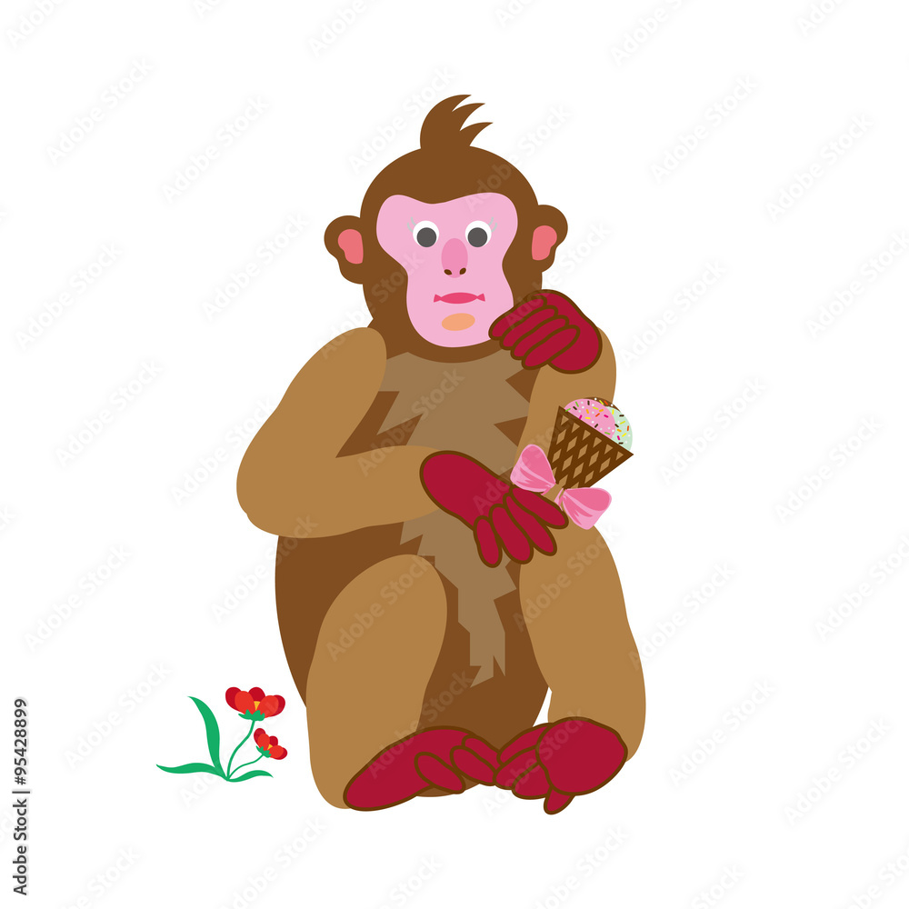 Obraz premium アイスクリームを食べる猿のかわいい女の子のイラスト素材