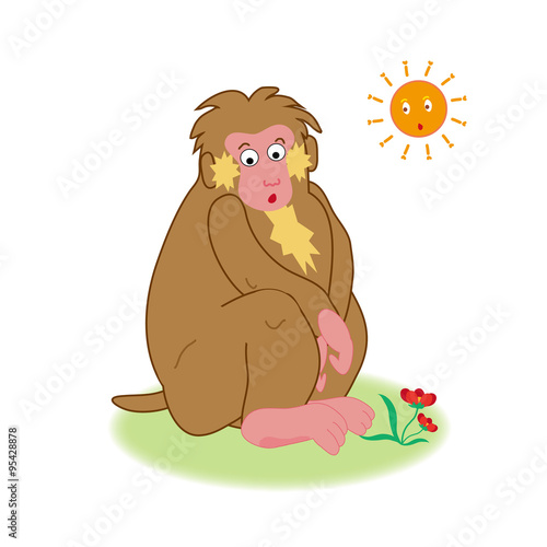 太陽と猿とお花のかわいいイラスト素材 Stock Illustration Adobe Stock