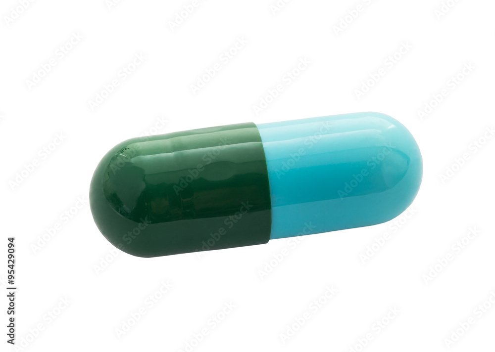 Closeup pill capsule isolated on white background and clipping path