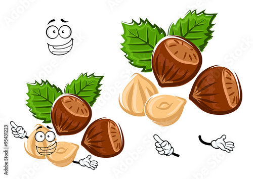 Cartoon isolated hazelnut with brown nuts