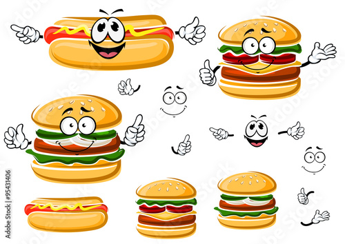 Happy hamburger, hot dog and cheeseburger