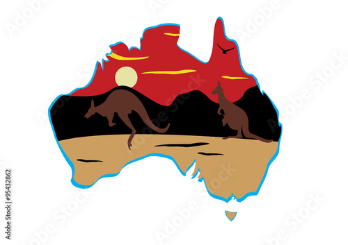 Australia map and hopping kangaroo