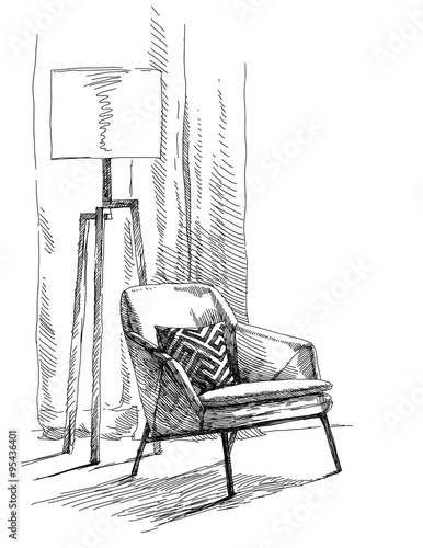Modern interior hand drawing vector.