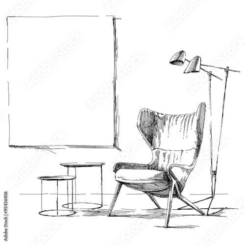 Modern interior hand drawing vector.