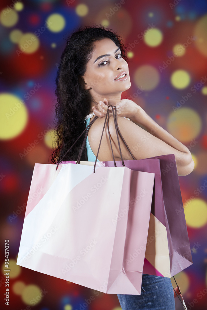Indian woman with shopping bags