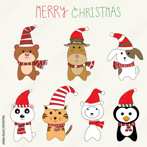 little cute small animal dog,alpaca,bear,reindeer,cat,pengiun in