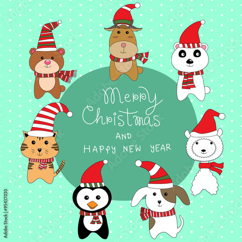 little cute small animal dog,alpaca,bear,reindeer,cat,pengiun in