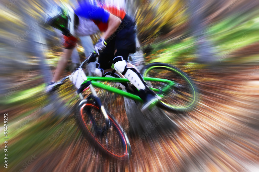 Fototapeta premium Biking as extreme and fun sport. Downhill biking.