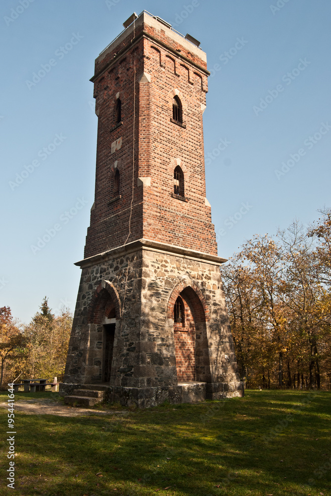 Josef.Musen-turm stony lookout above Pohl dam near Plauen city in Vogtland wwith clear sky Josef.Musen-turm stony lookout above Pohl dam near Plauen city in Vogtland wwith clear sky