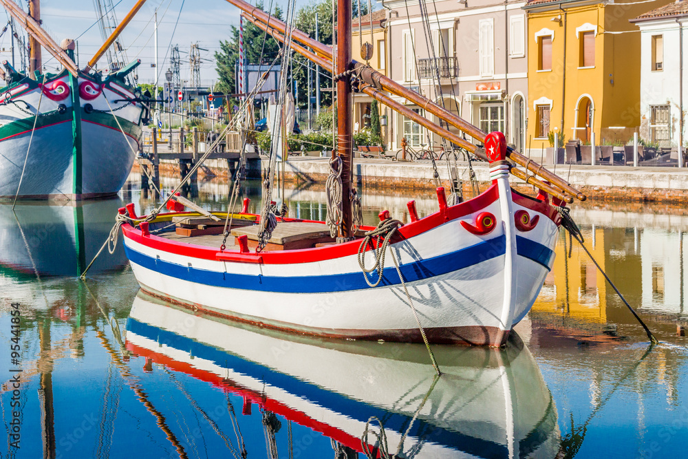 ancient sailboats on Italian Canal Port