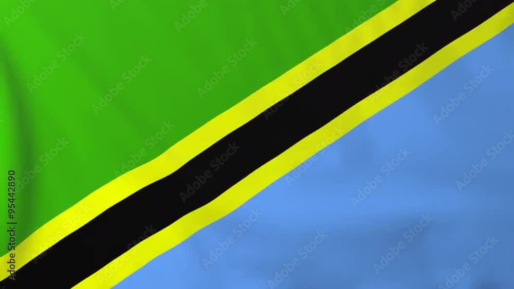 Flag of Tanzania, slow motion waving. Rendered using official design and colors. Highly detailed fabric texture. Seamless loop in full 4K resolution. ProRes 422 codec. Flag of Tanzania, slow motion waving. Rendered using official design and colors. Highly detailed fabric texture. Seamless loop in full 4K resolution. ProRes 422 codec.