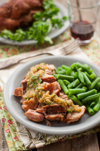 Slow Cooked Pork with Apple Sauce and Green Beans