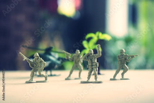 miniature toy soldiers on board