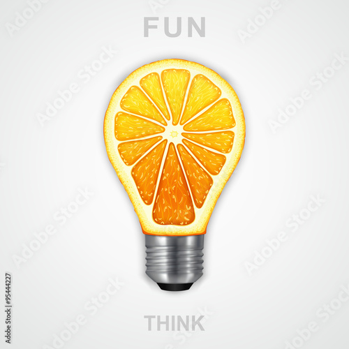 Symbol of creative art. Photorealistic light bulb in the form of an orange