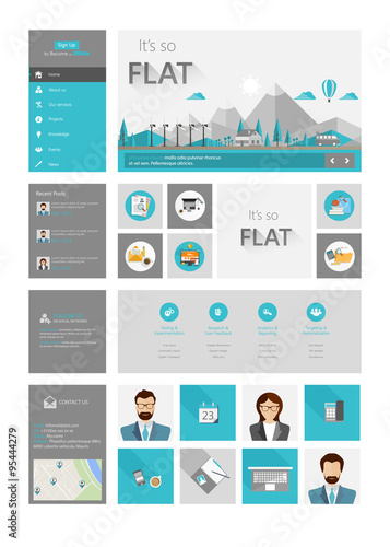 One page website design template in flat design style 