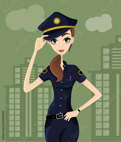 Donna poliziotto lavora in città