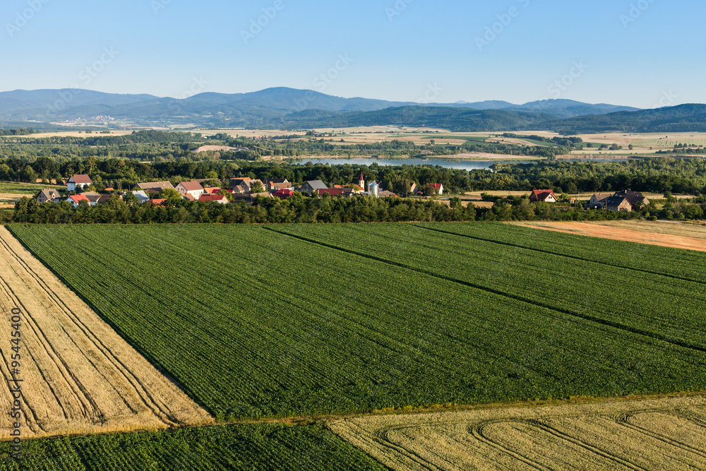 Naklejka premium aerial view of harvest fields