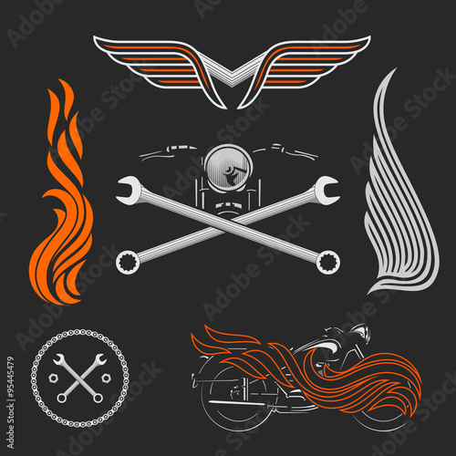 Vintage vector motorcycle logos, emblems, templates, labels, symbols  and motorbike design elements.