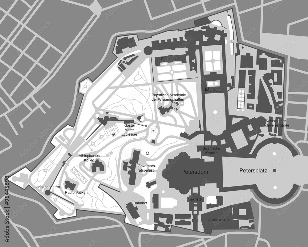 Obraz premium Karte - Vatikanstadt (Grau)