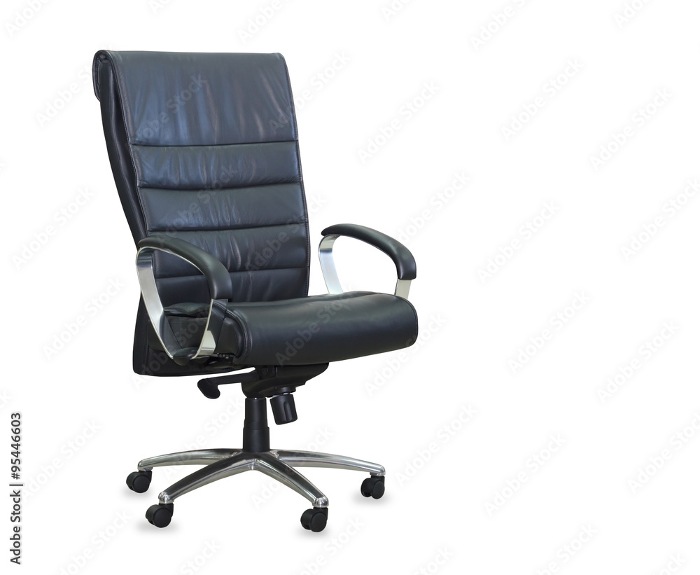 Modern office chair from black leather. Isolated Modern office chair from black leather. Isolated
