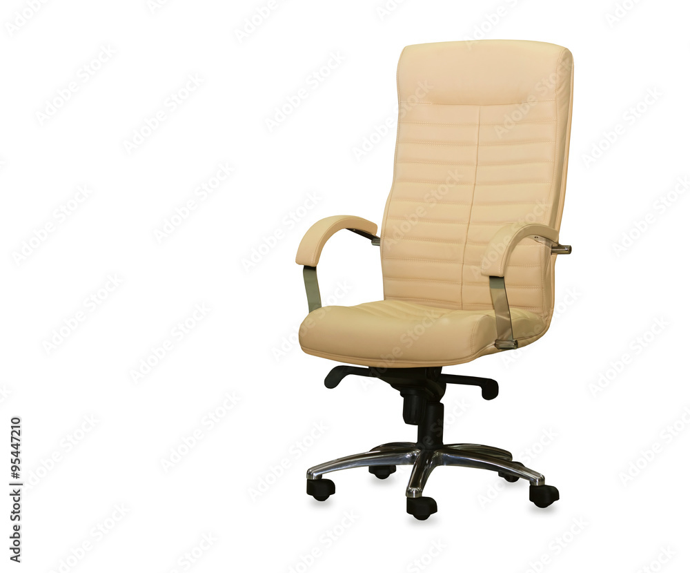 Modern office chair from beige leather. Isolated Modern office chair from beige leather. Isolated