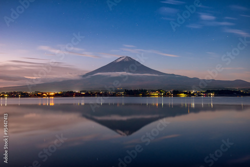 Mt Fuji in the early morning with reflection.