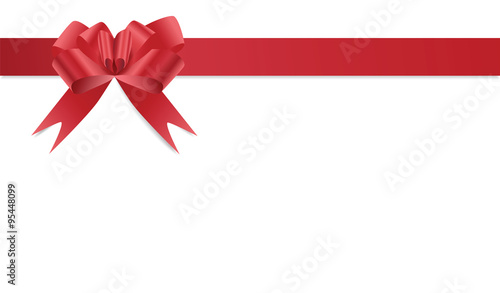 Red bow on satin red ribbon frame isolated on white background, vector eps10 illustration