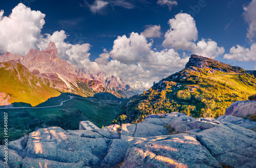 Panoramic views of the Pale di San Martino from Passo Rolle photo